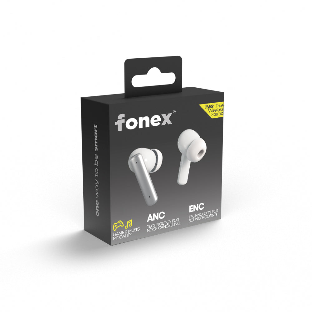 FONEX auricolari Bluetooth BHF4 con custodia di ricarica Bianco