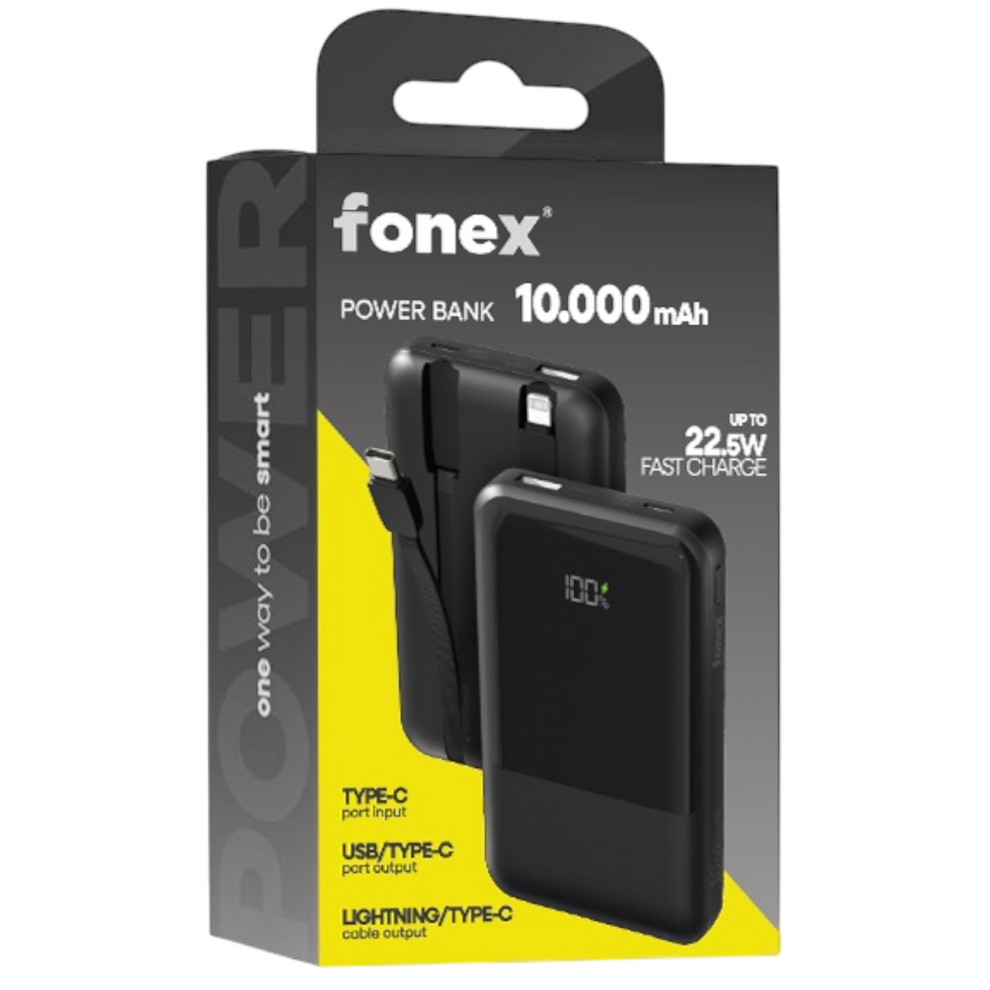 FONEX Power Bank da 10.000 mAh con cavi Type C + Lightning