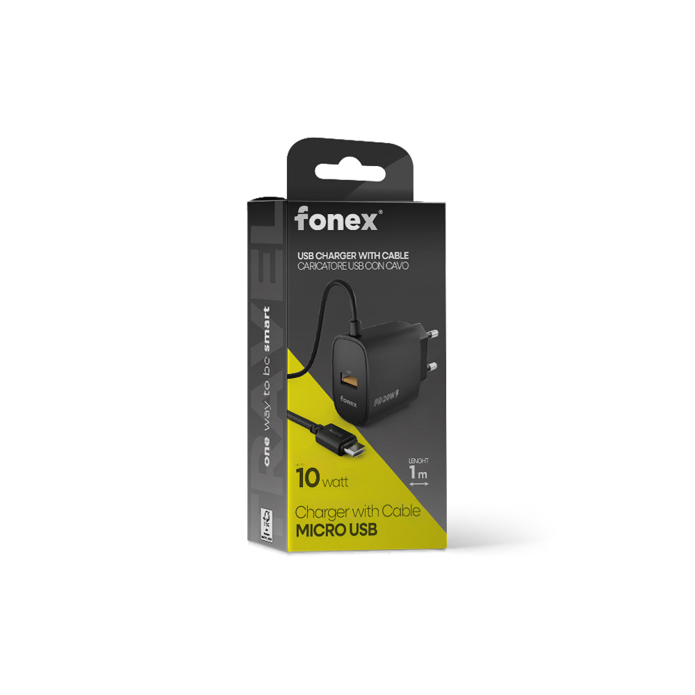 FONEX caricabatteria 20W con cavo Type-C integrato + porta USB | Nero