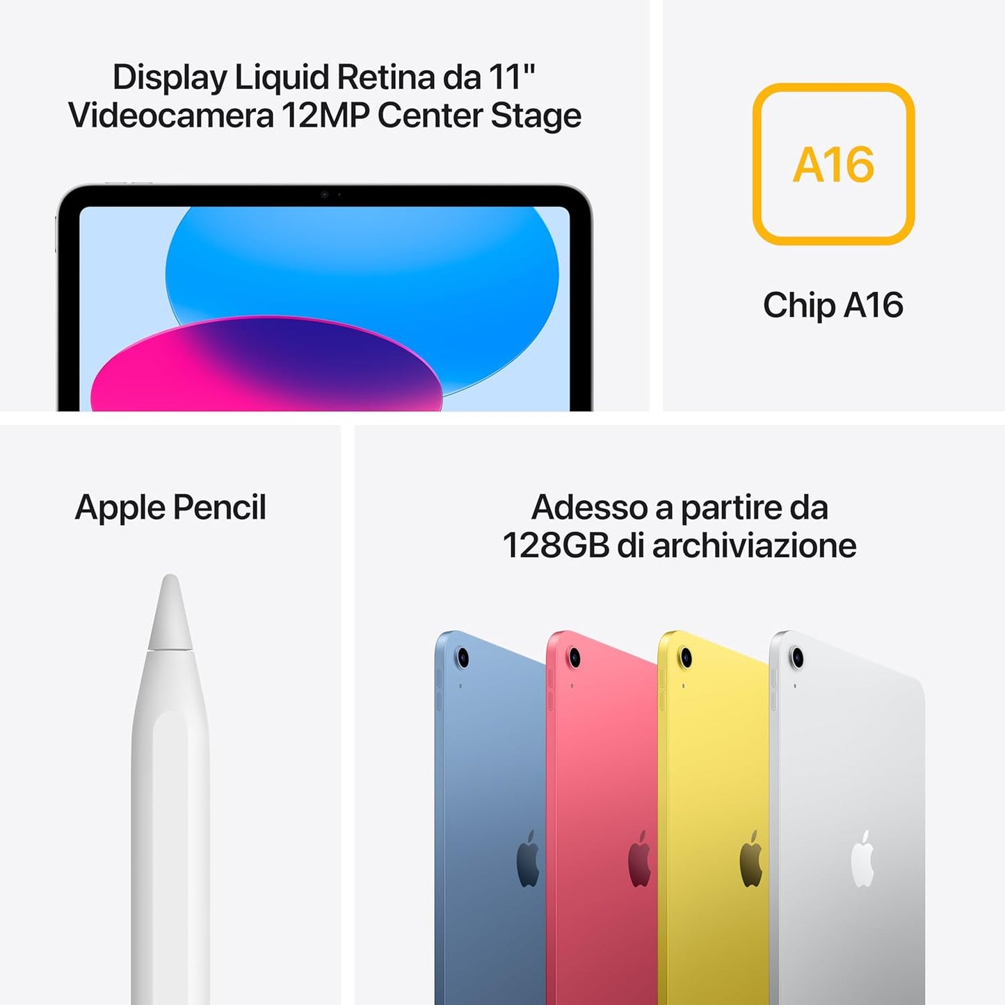iPad A16 128GB wi-fi Argento