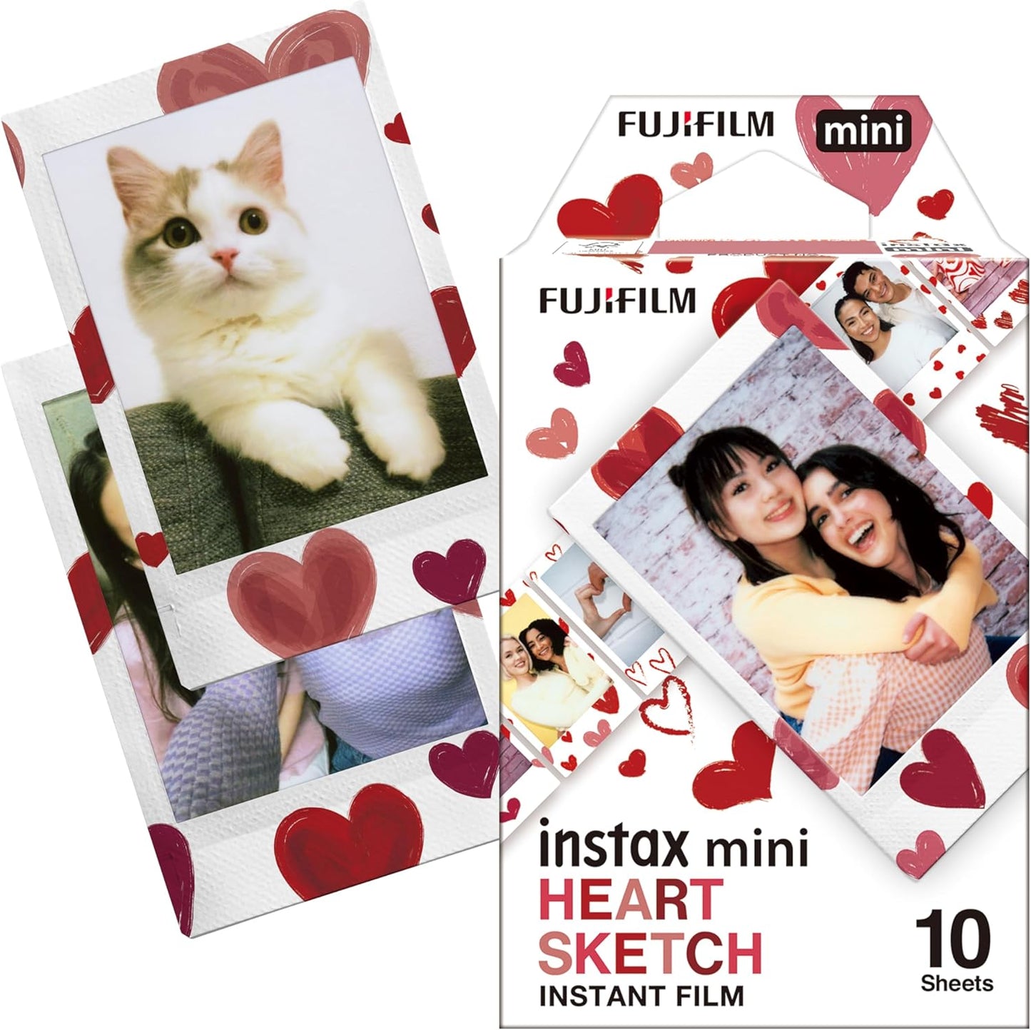 FUJIFILM Instax Mini film confezione da 10 foto, Bordo Cuori