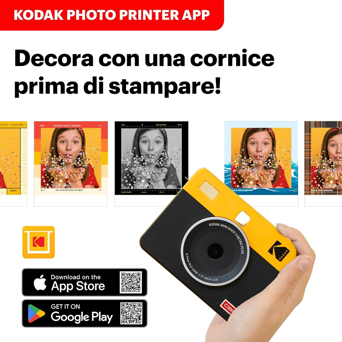 Kodak Mini Shot 3 Retro C300R - Fotocamera Istantanea e Stampante 2-in-1