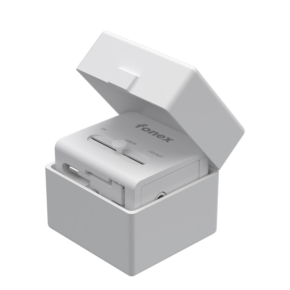 FONEX adattatore universale da viaggio 20W GaN compatibile con prese USA, AU, EU, UK Con porta Type-C e USB Bianco