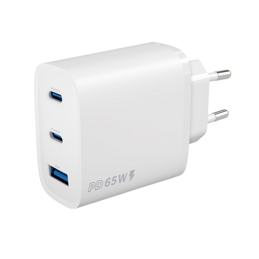 FONEX caricatore da rete 65W con doppia porta Type-C (PD) e una porta USB Bianco