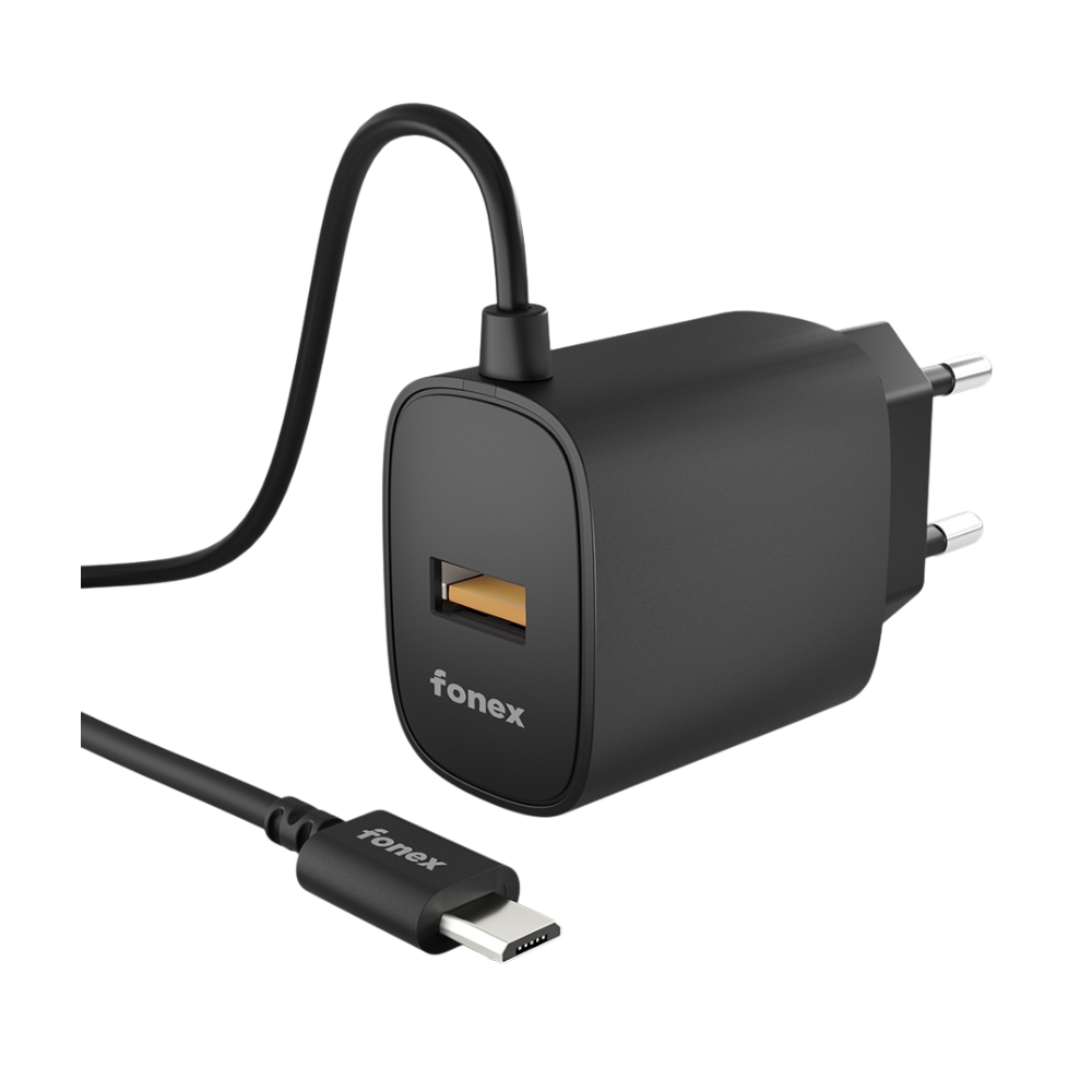 FONEX caricabatteria 20W con cavo Type-C integrato + porta USB | Nero