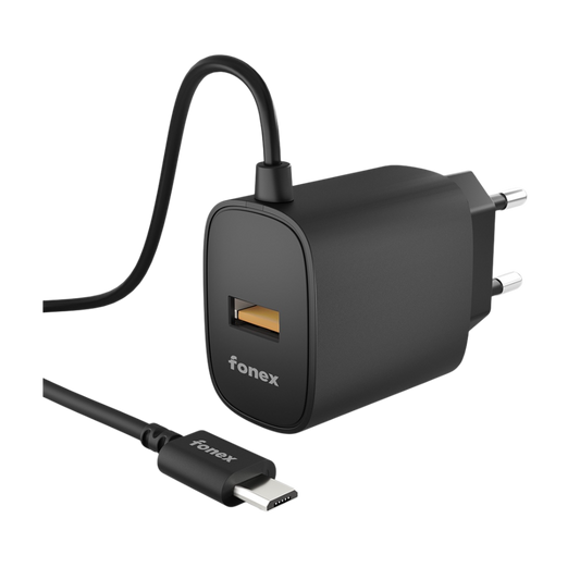 FONEX caricabatteria 20W con cavo Type-C integrato + porta USB | Nero