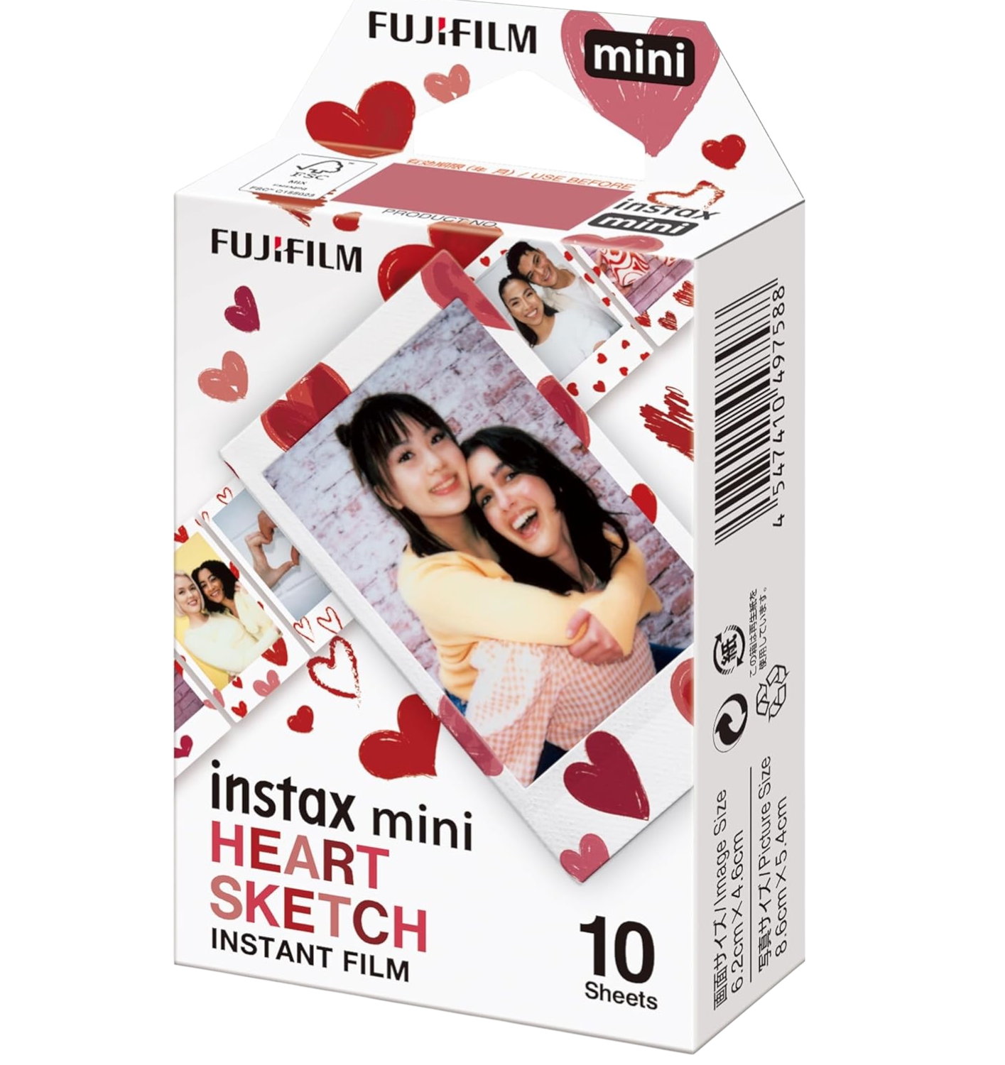 FUJIFILM Instax Mini film confezione da 10 foto, Bordo Cuori